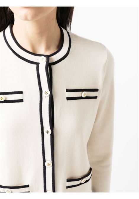 Cardigan con bordo a contrasto color crema - donna TORY BURCH | 146098282